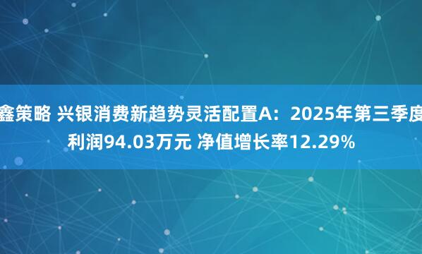 鑫策略 兴银消费新趋势灵活配置A：2025年第三季度利润94.03万元 净值增长率12.29%